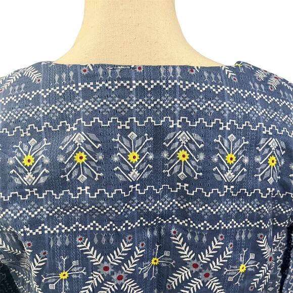Forever That Girl Anthropologie Wmn's Blue Top Sz S Smocked Embroidered Festival - Picture 5 of 6